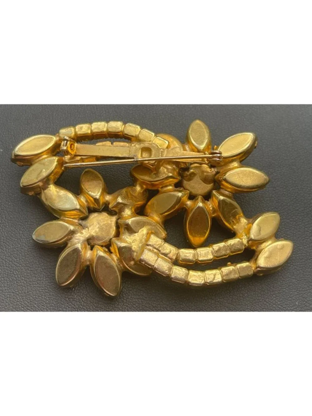 Vtg MCM Amber & Topaz Rhinestone Floral Brooch With Marquise & Chaton Stones In